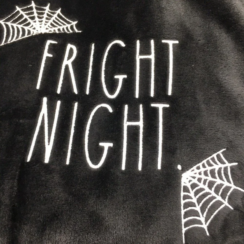 Rae Dunn Halloween FRIGHT NIGHT Fleece Throw Blanket Tassels Spiderwebs 50x70